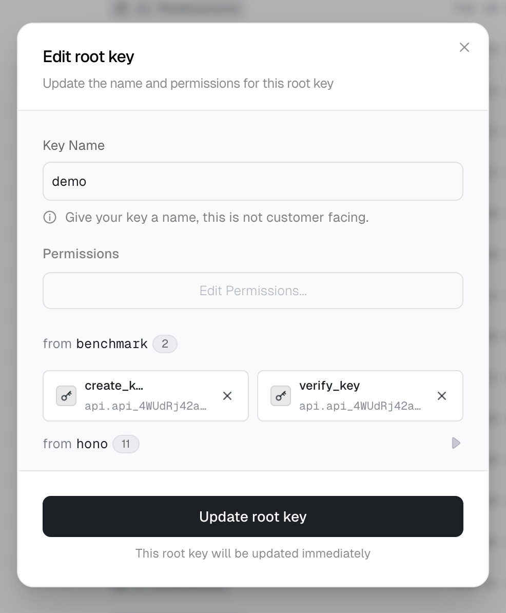 Edit root key dialog