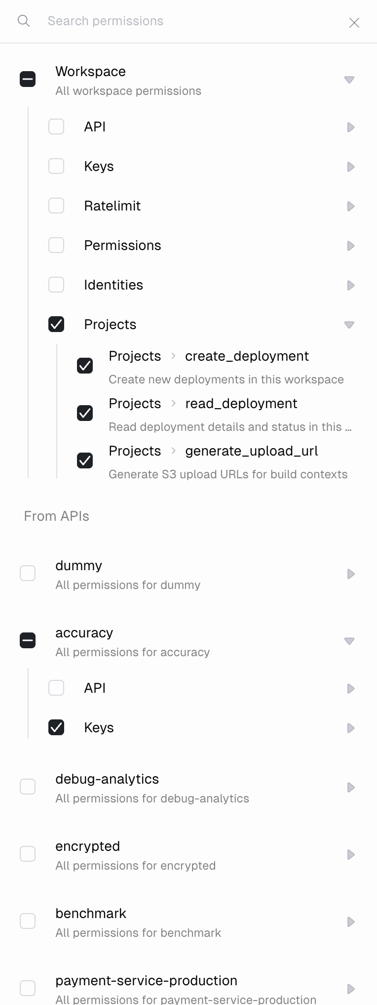 Permission selection sheet