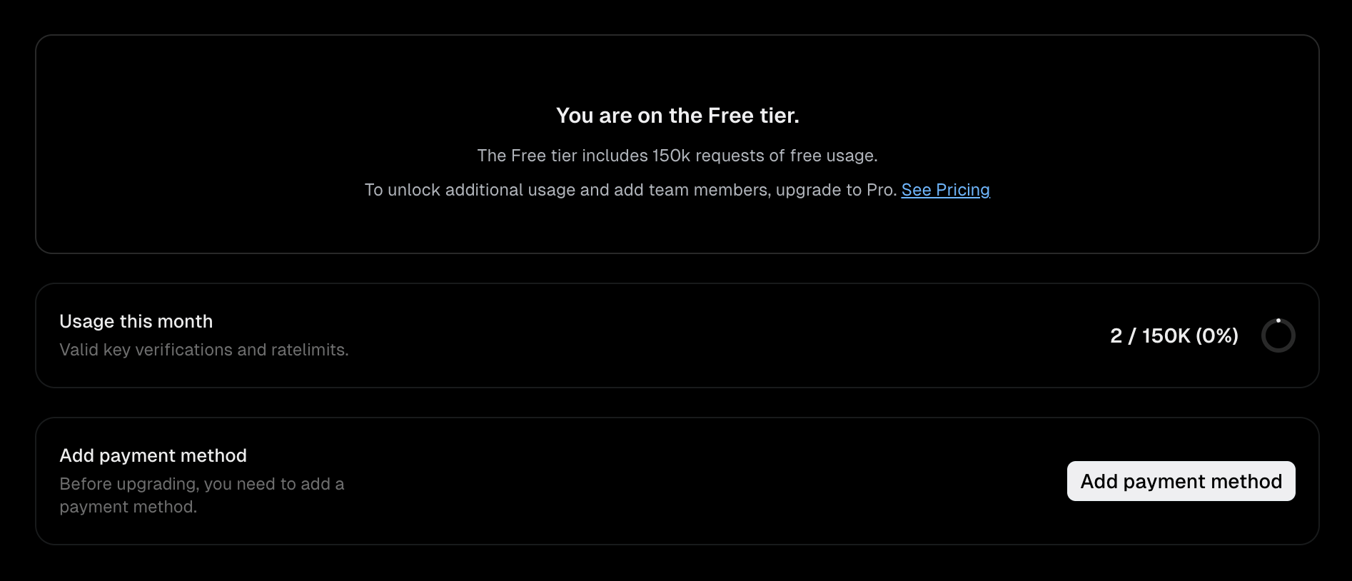 Billing page on Free plan