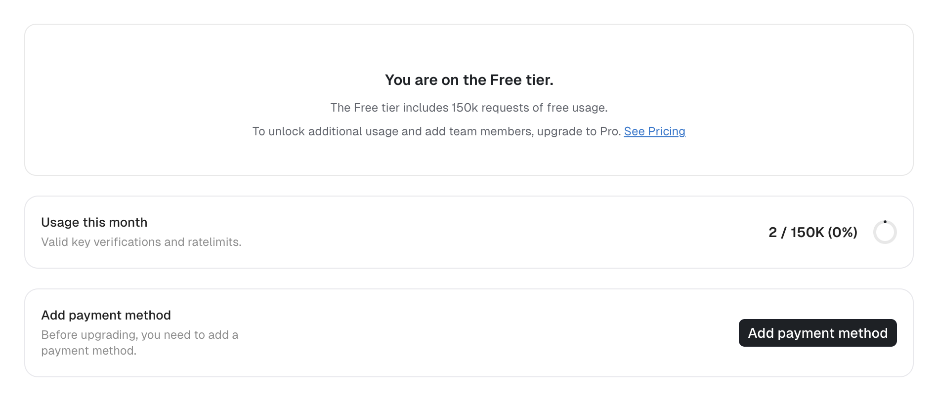 Billing page on Free plan