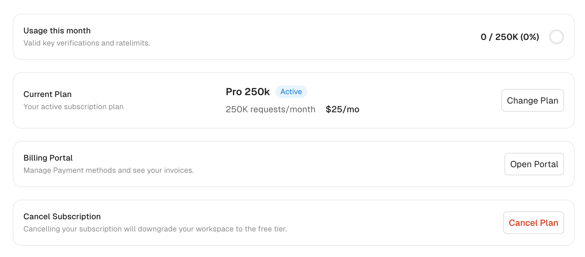Billing page on paid plan
