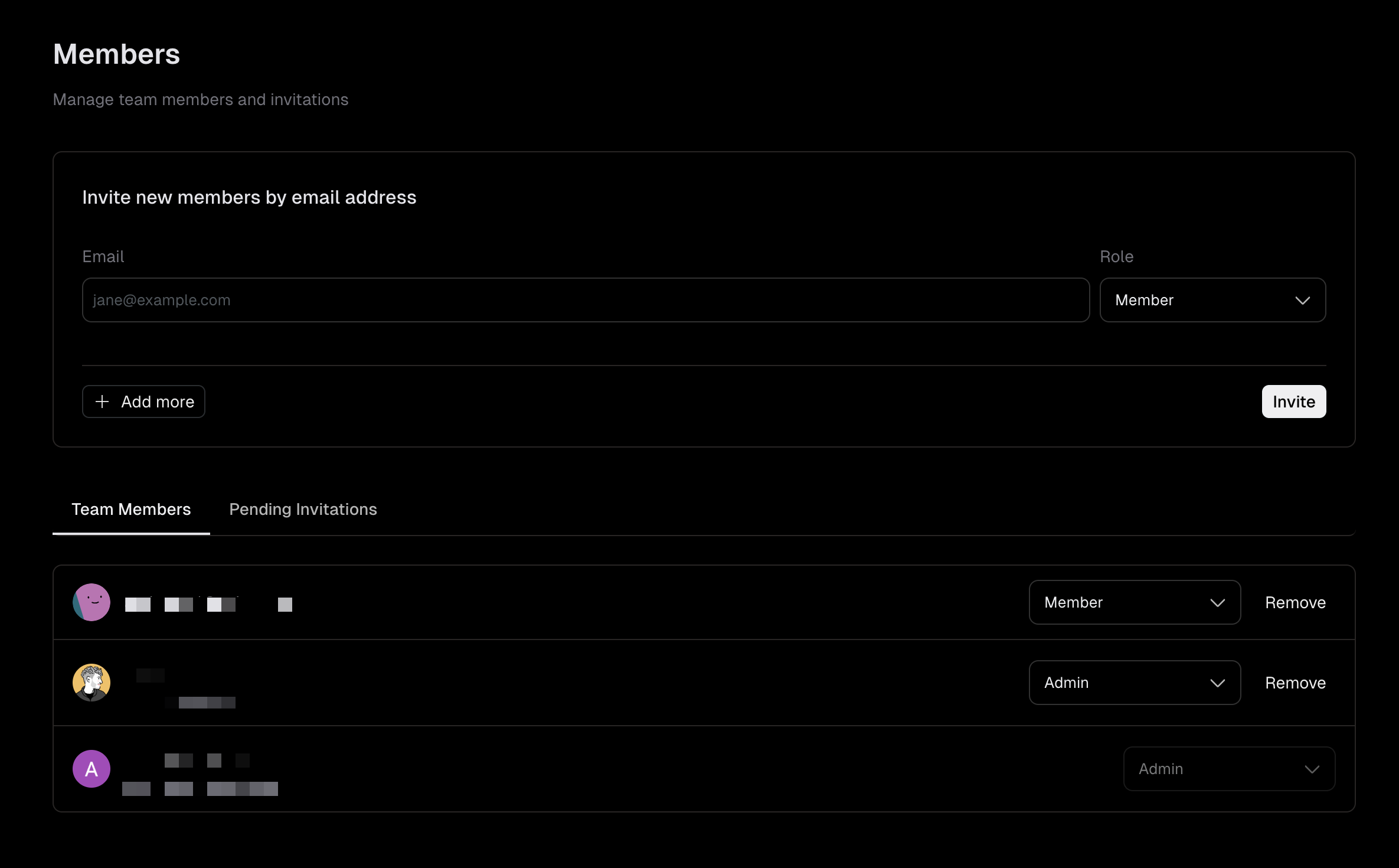 Team members page