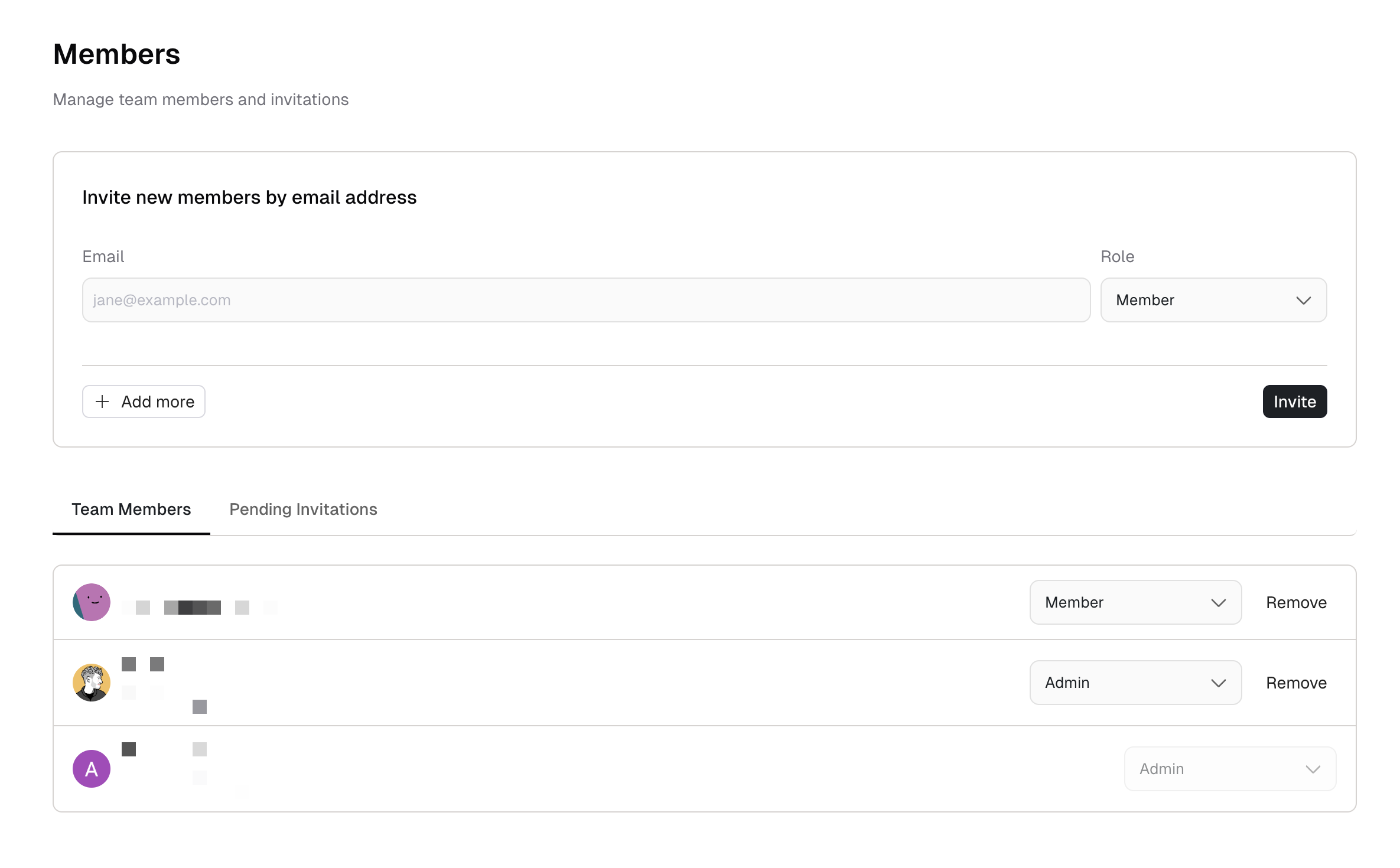 Team members page