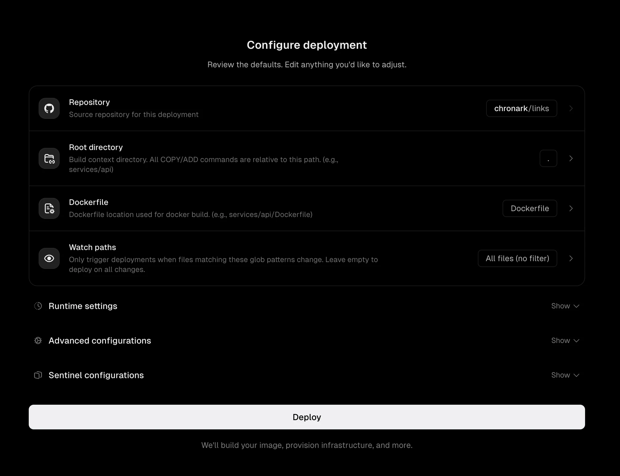 Configure deployment