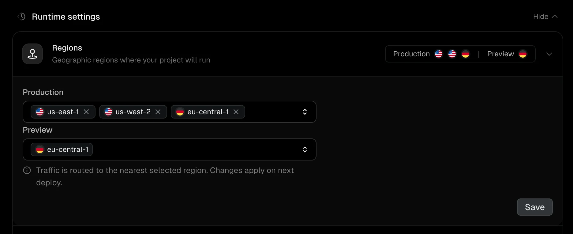 Region settings