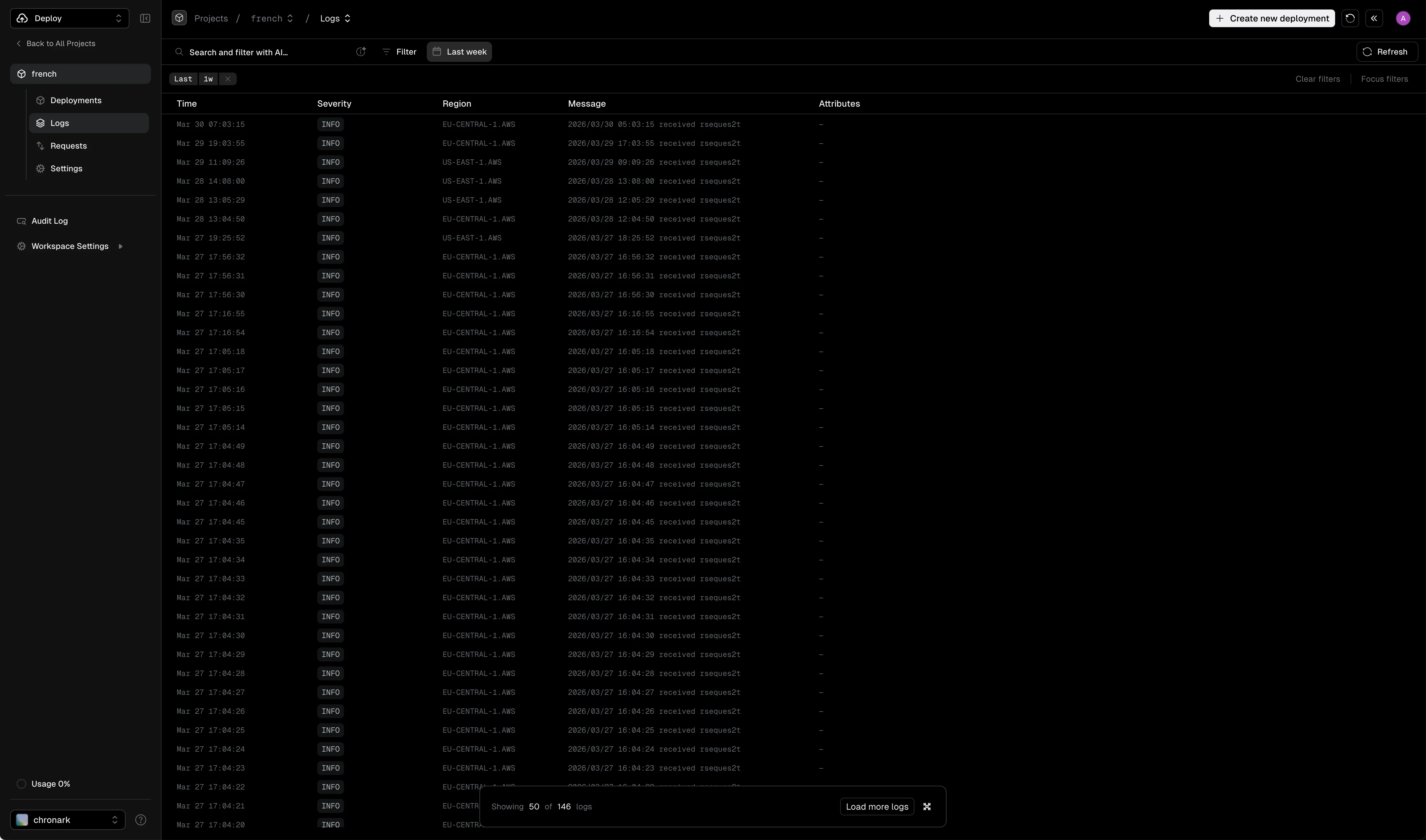 Logs page