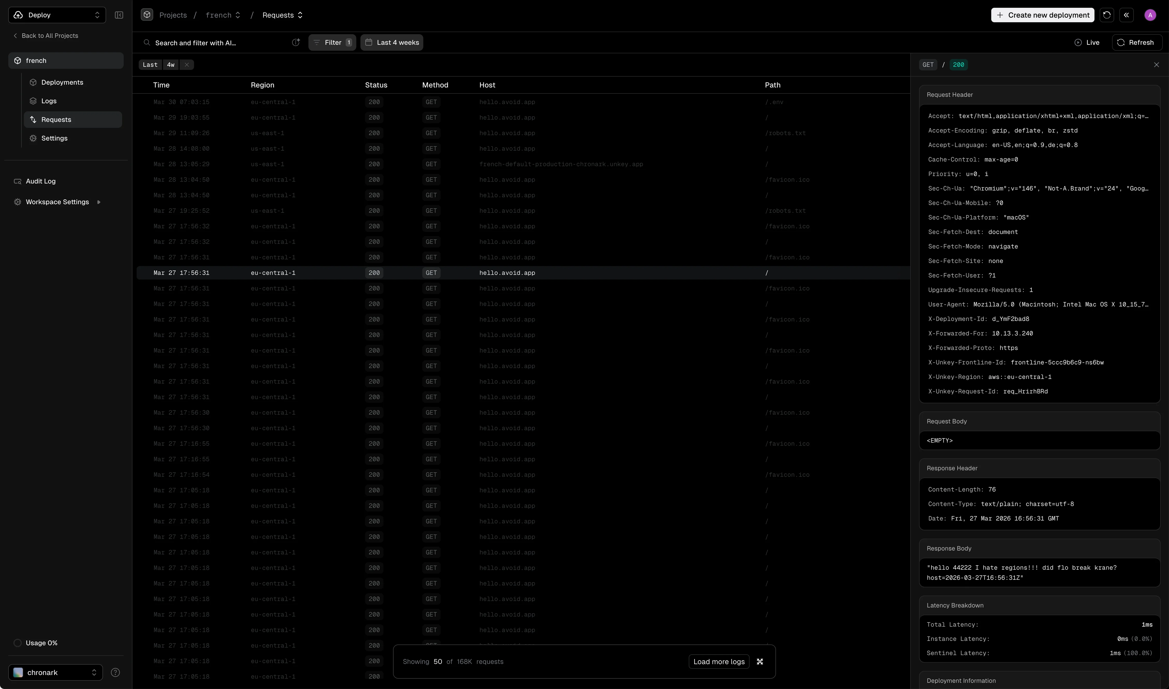 Requests page