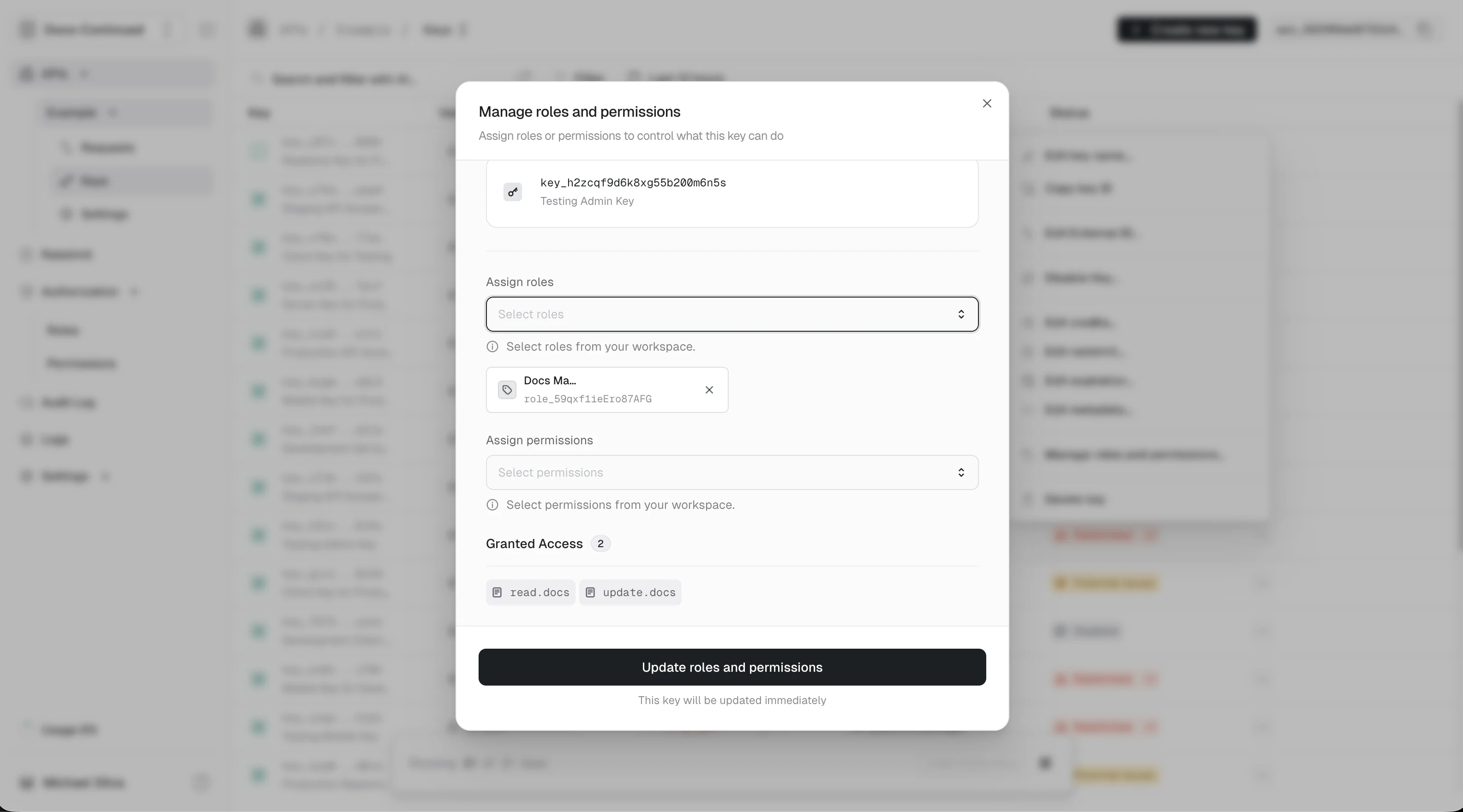 Key Authorization Update Dialog