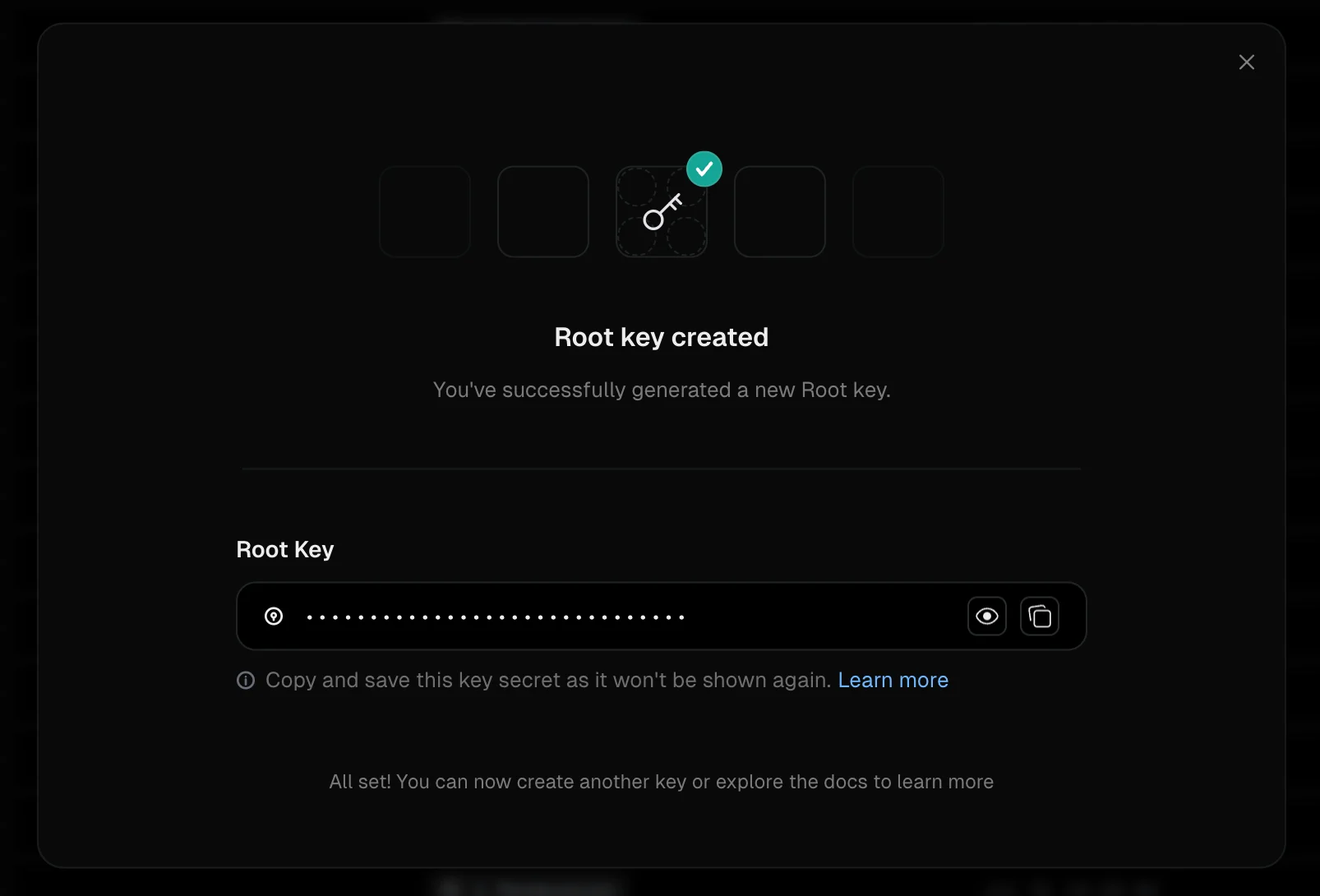 Create root key dialog