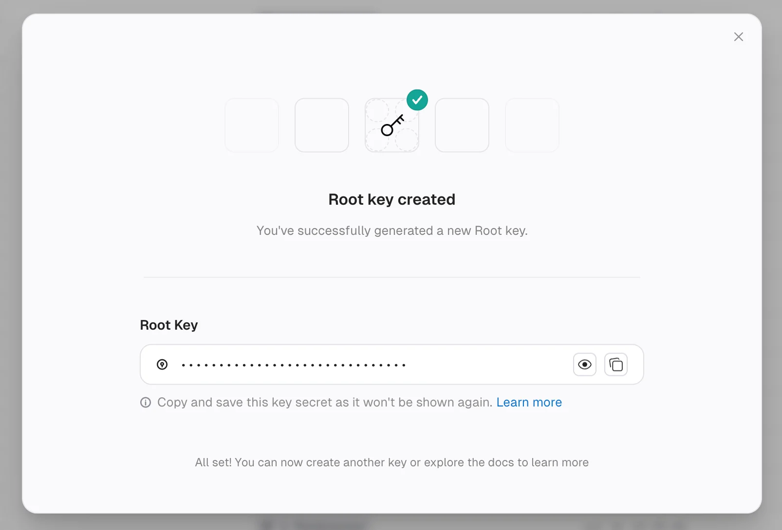 Create root key dialog