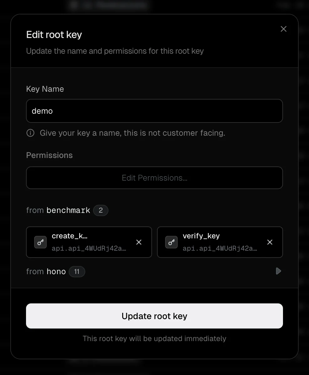 Edit root key dialog