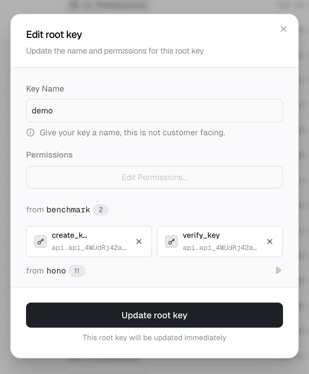 Edit root key dialog