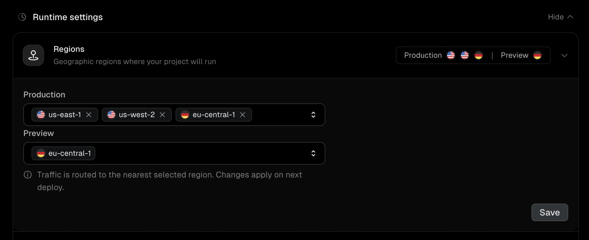 Region settings