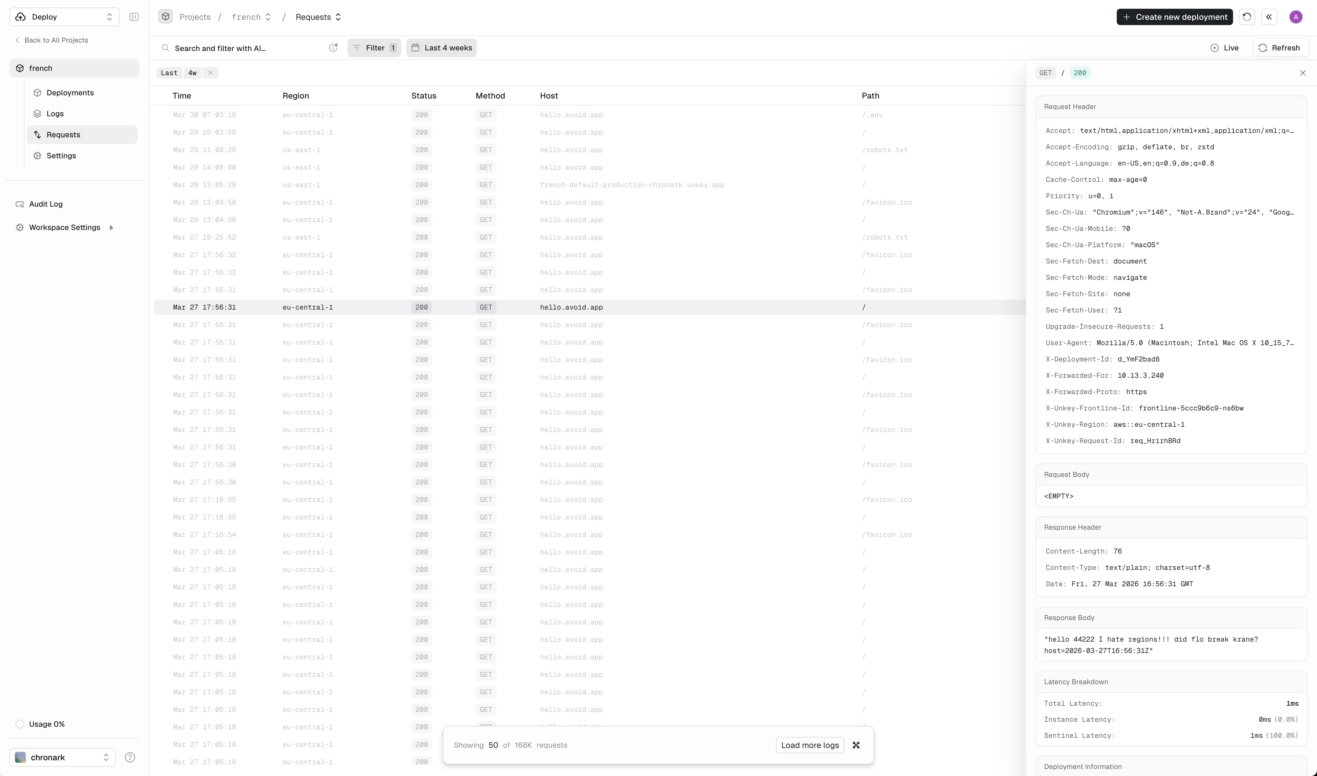 Requests page
