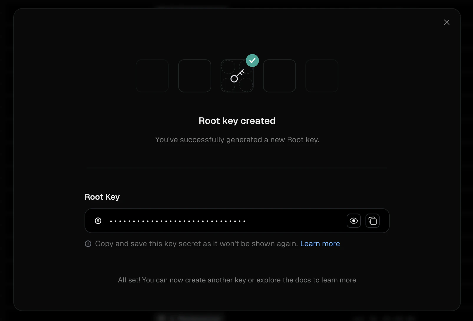 Create root key dialog