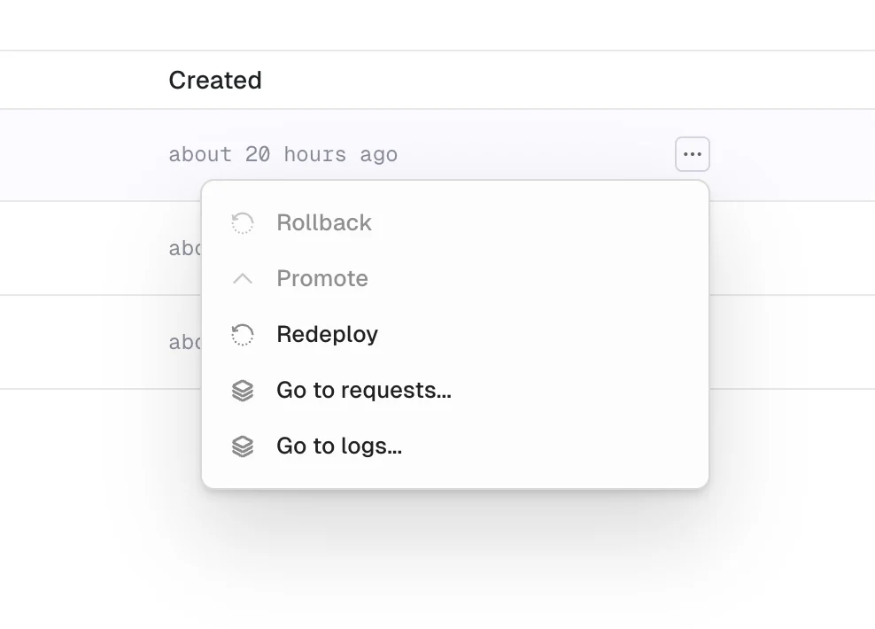 Deployment context menu