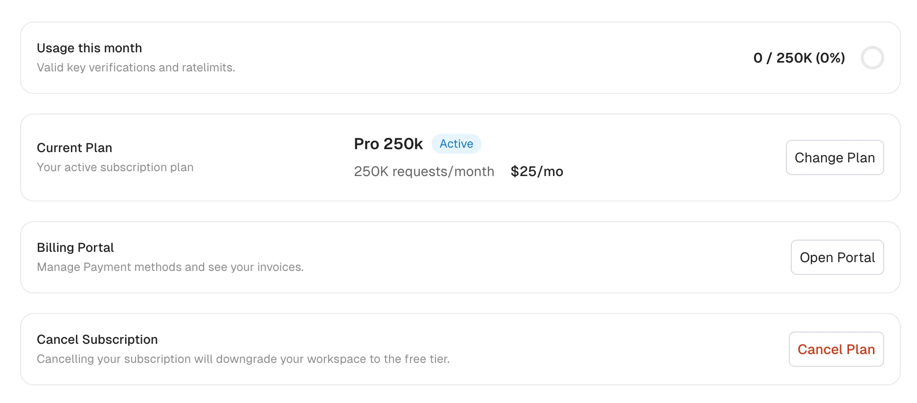 Billing page on paid plan