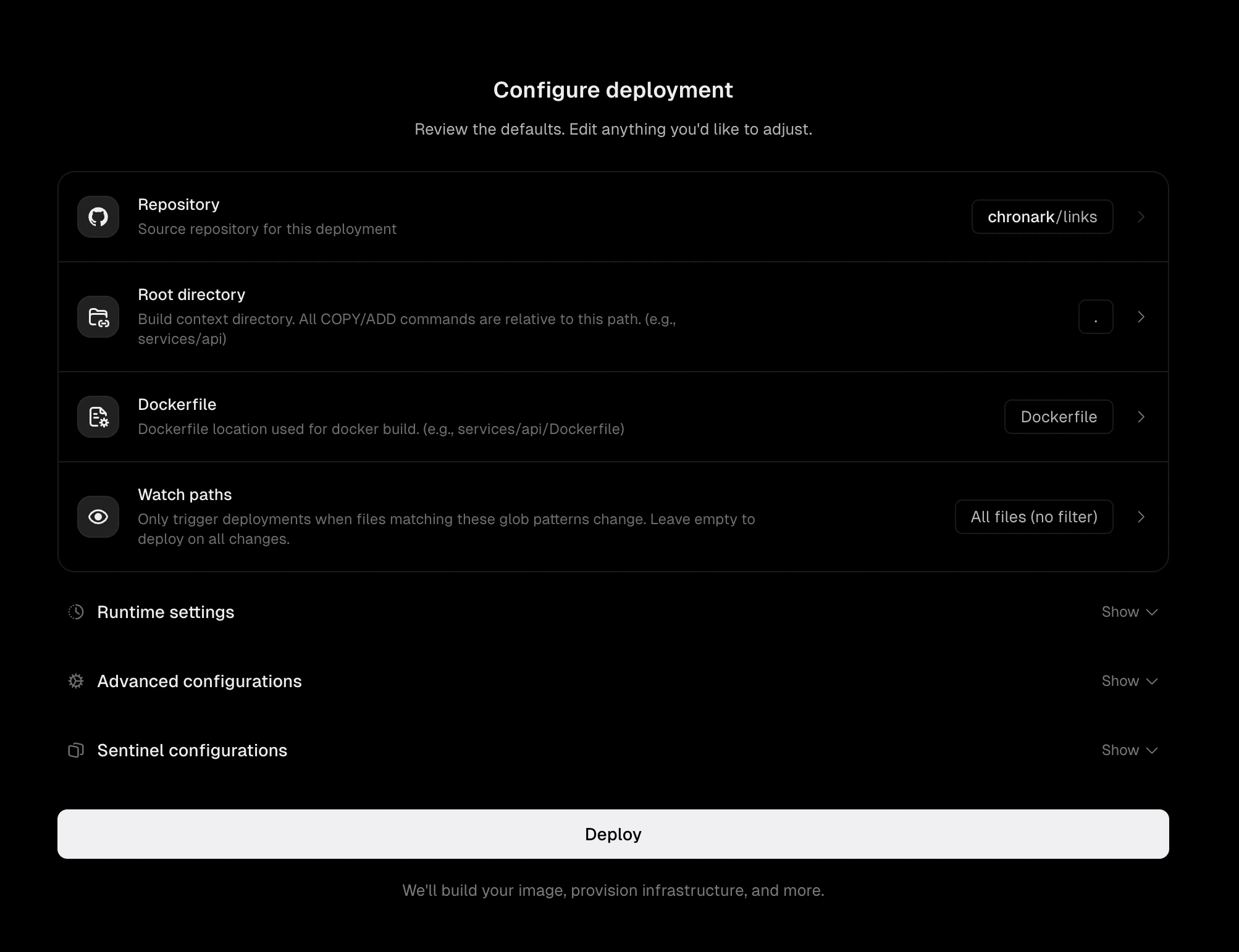 Configure deployment