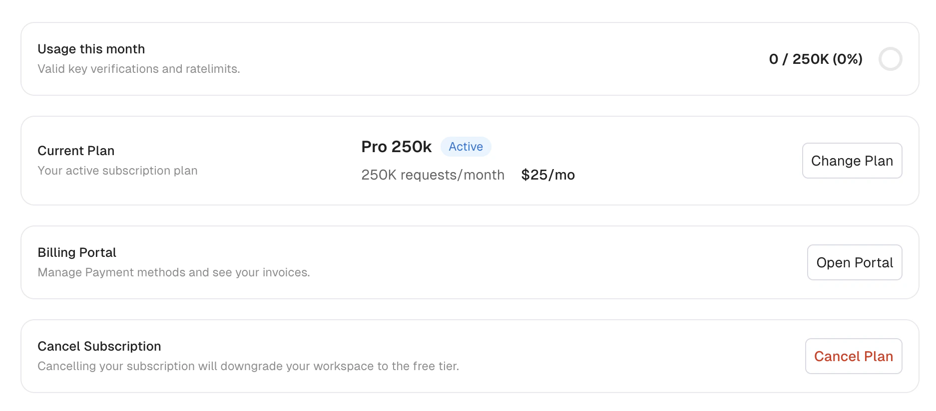 Billing page on paid plan