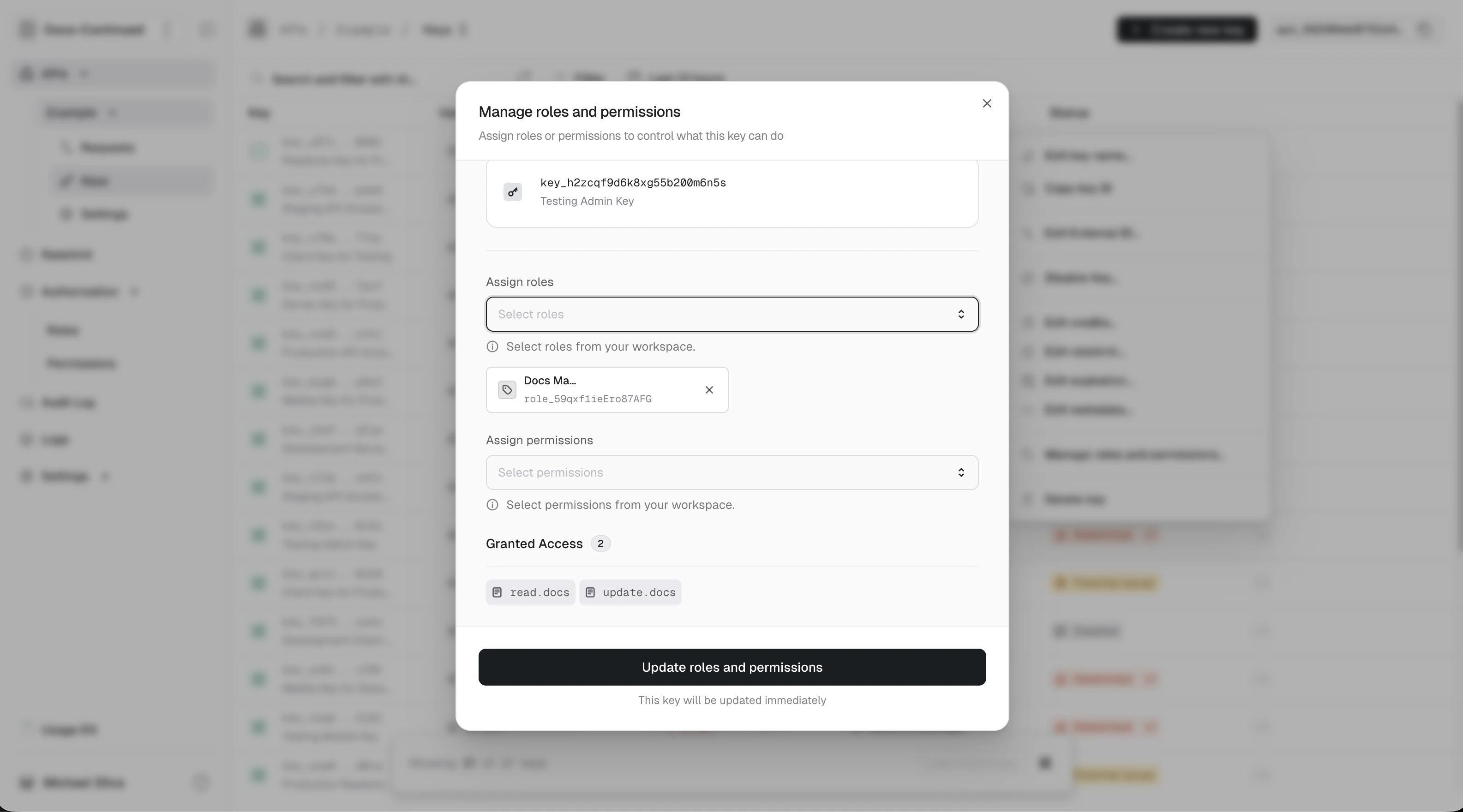 Key Authorization Update Dialog