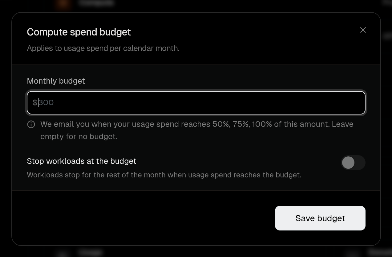 Compute spend budget dialog