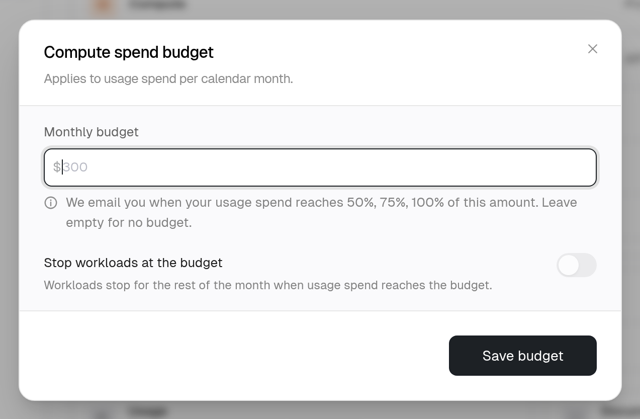 Compute spend budget dialog