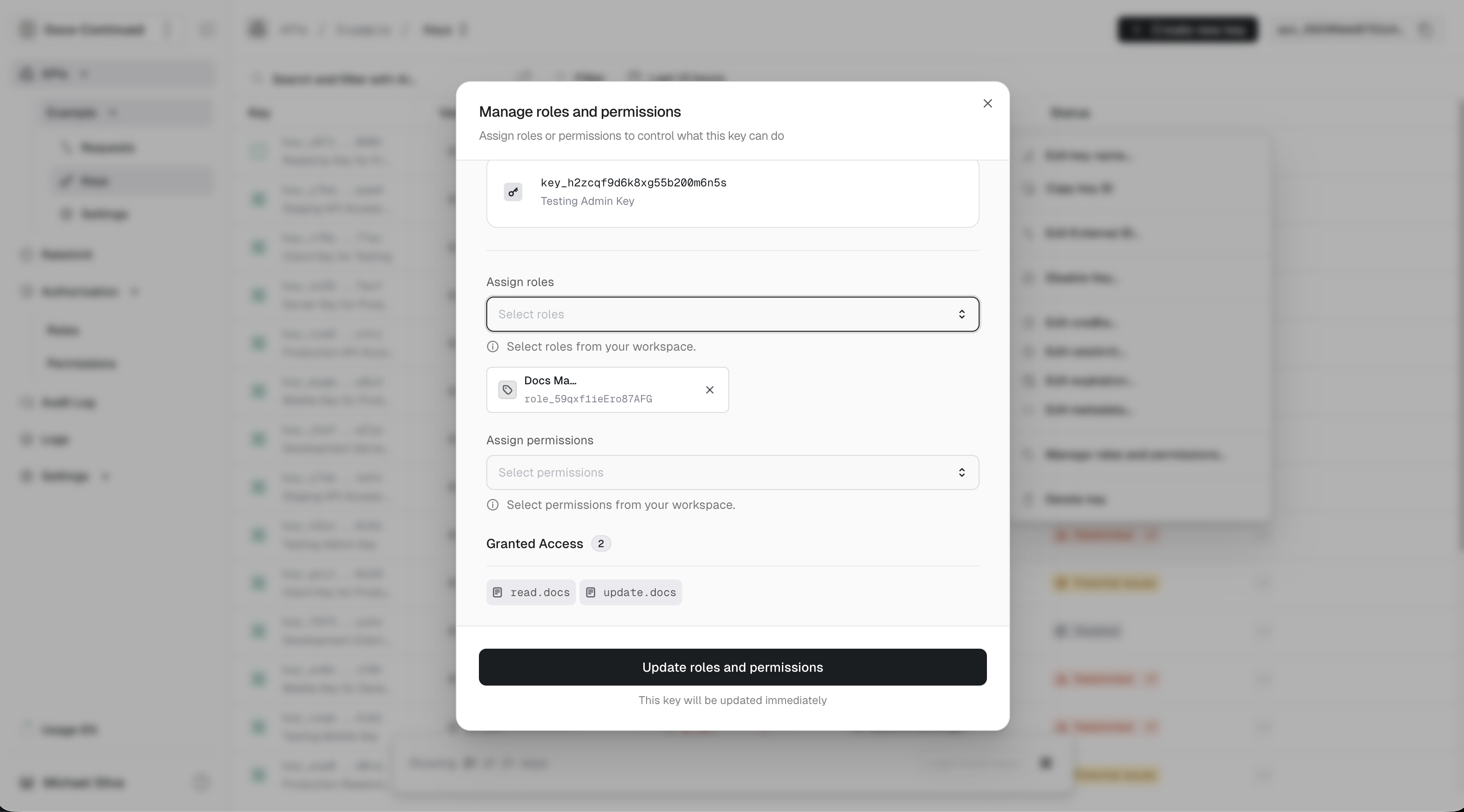 Key Authorization Update Dialog