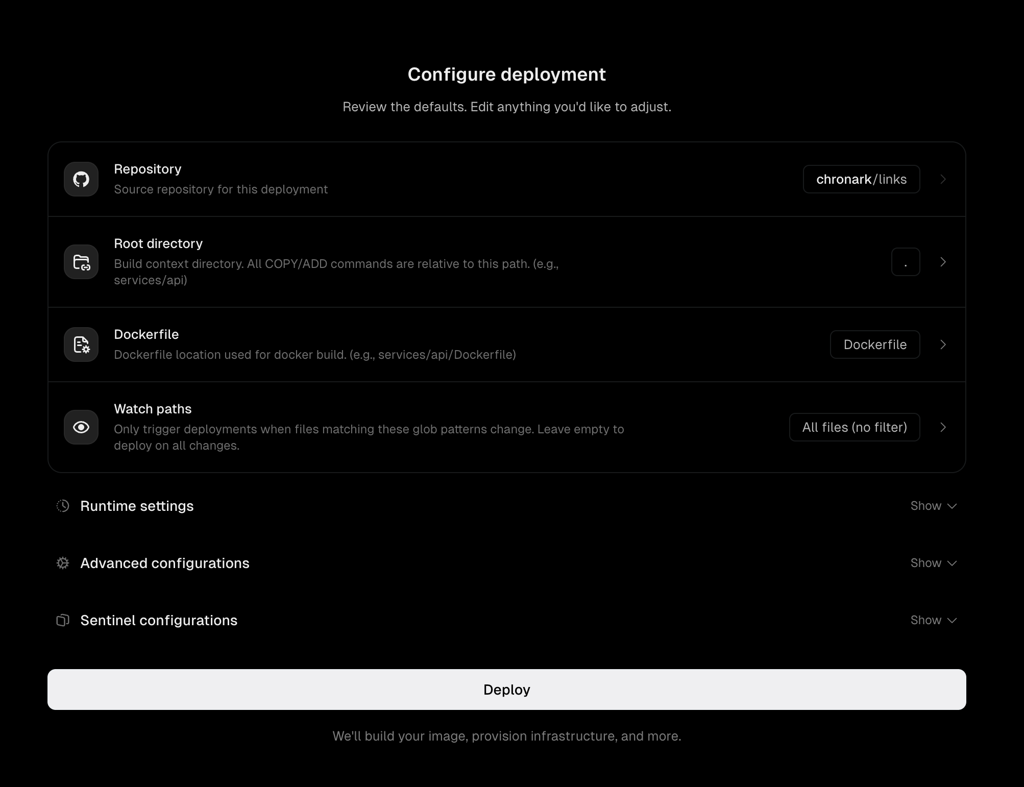 Configure deployment