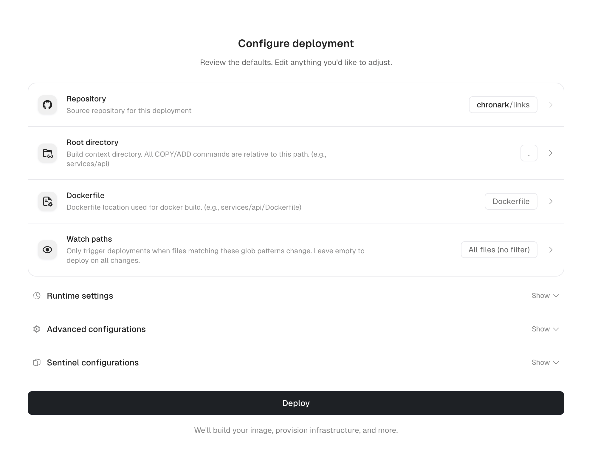 Configure deployment