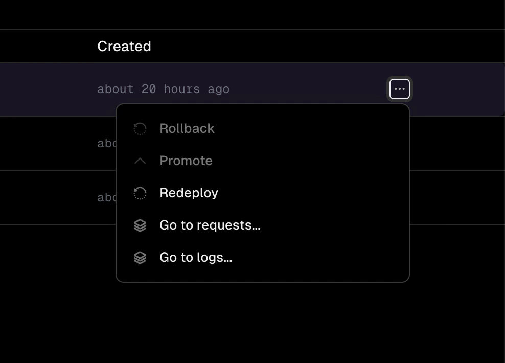Deployment context menu