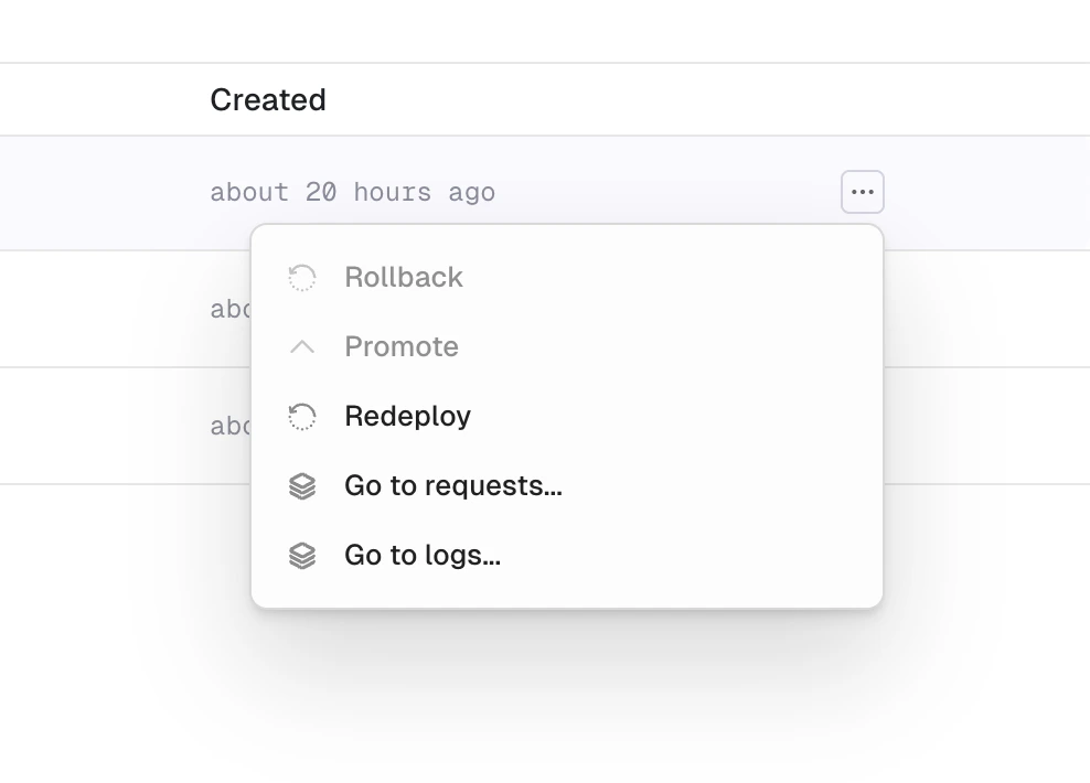 Deployment context menu