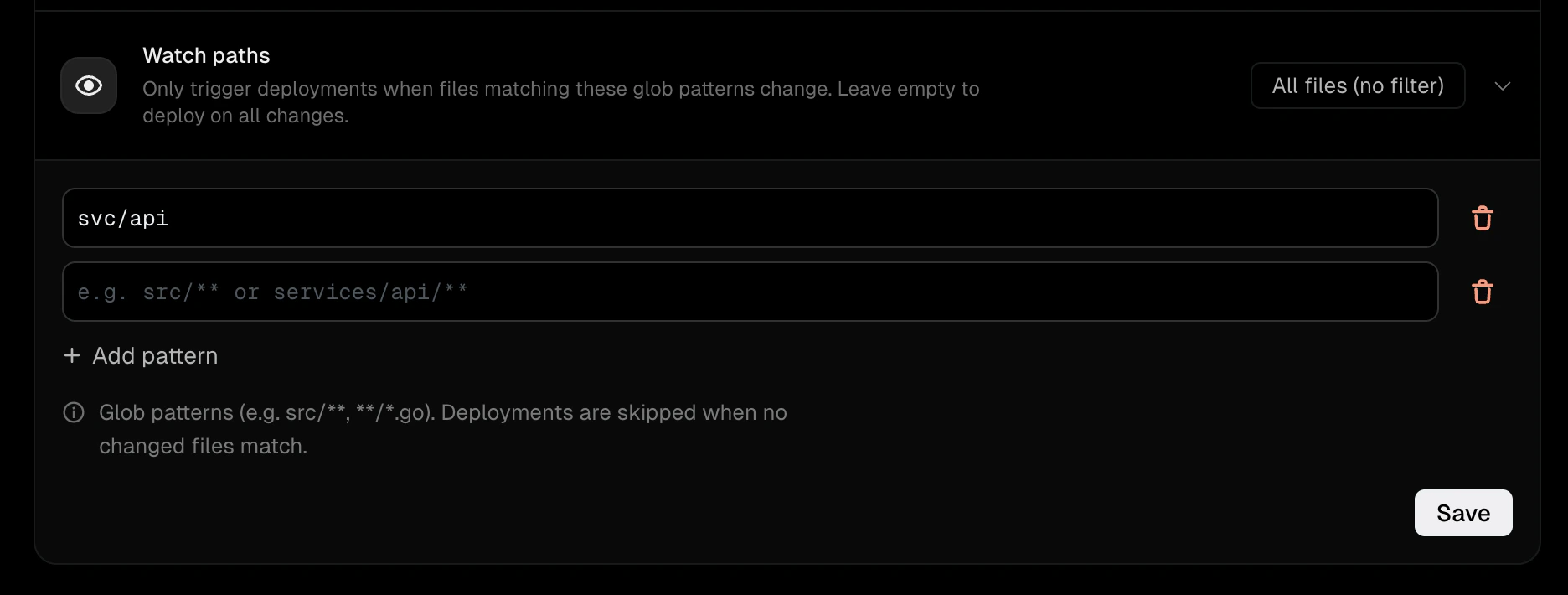 Watch paths settings