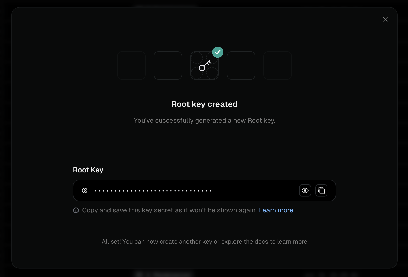 Create root key dialog
