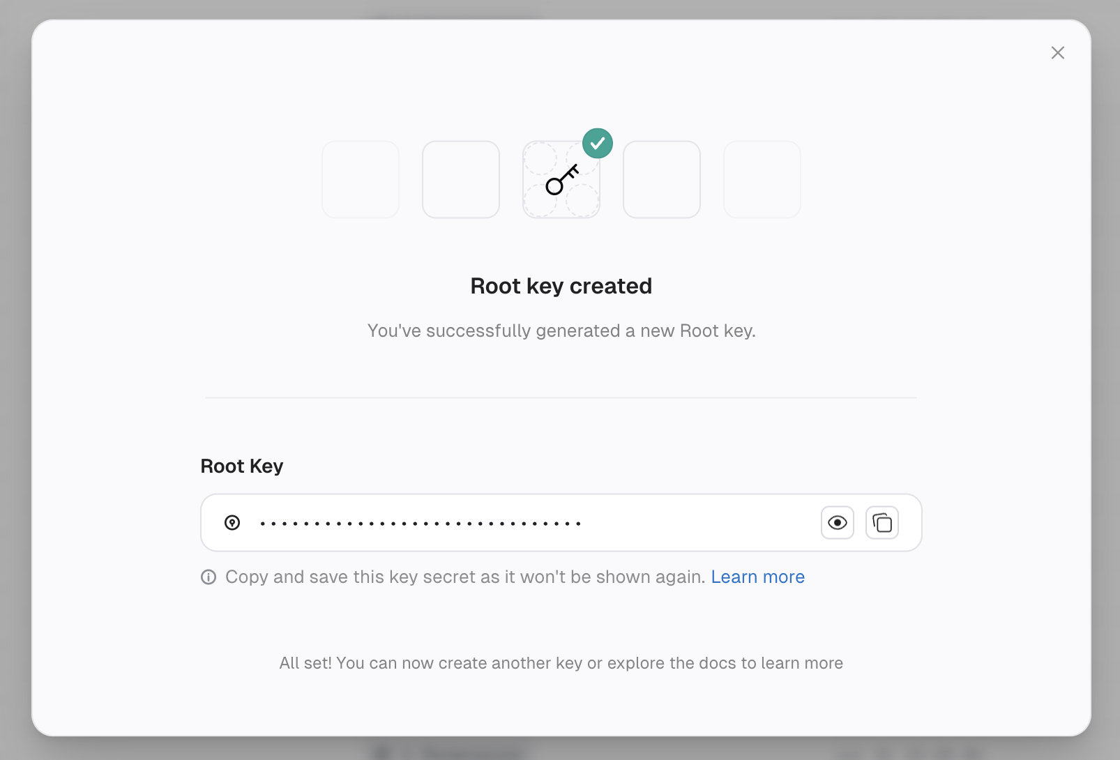 Create root key dialog