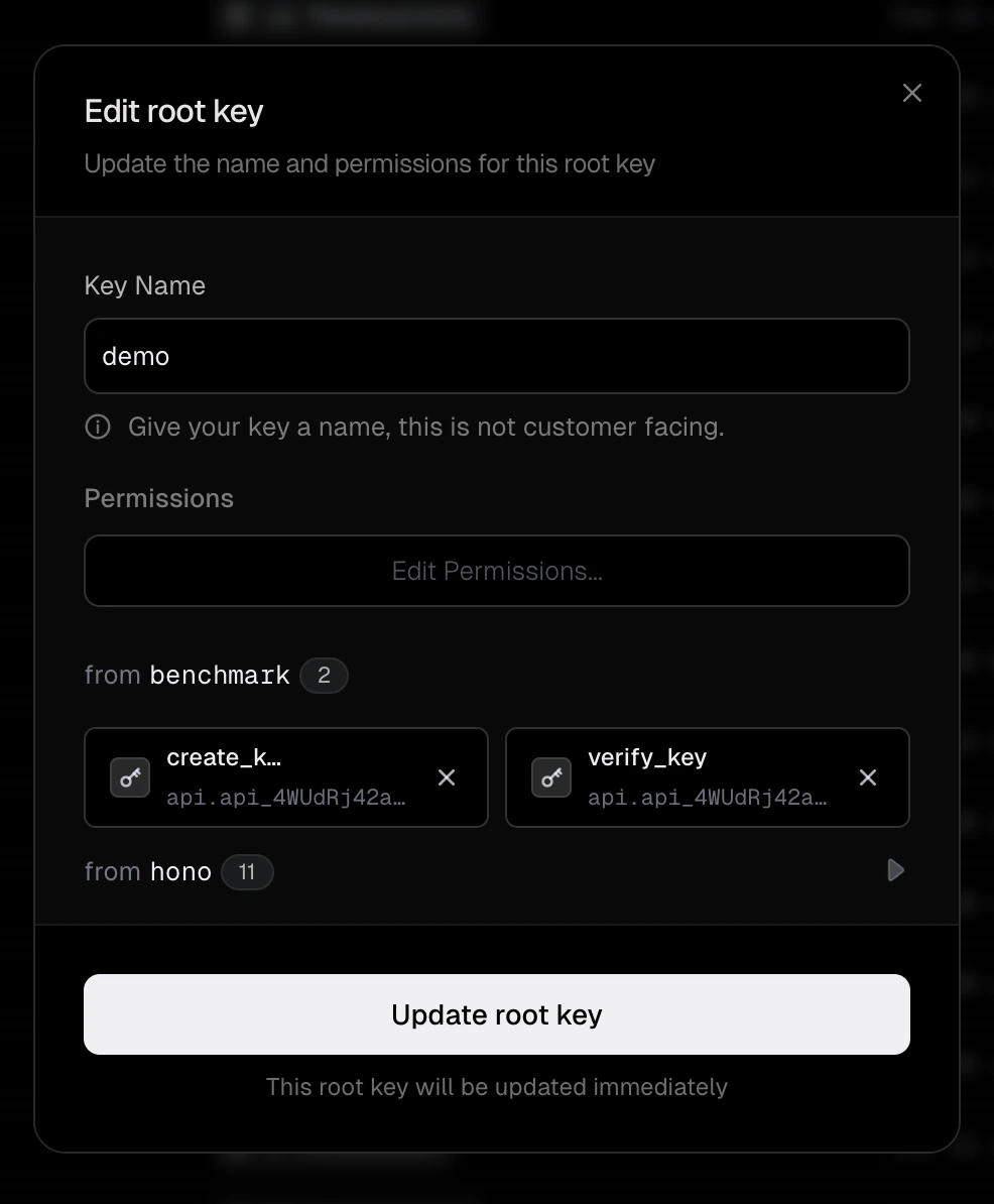 Edit root key dialog