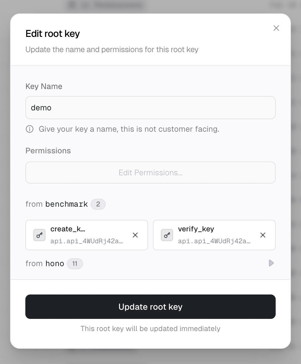 Edit root key dialog