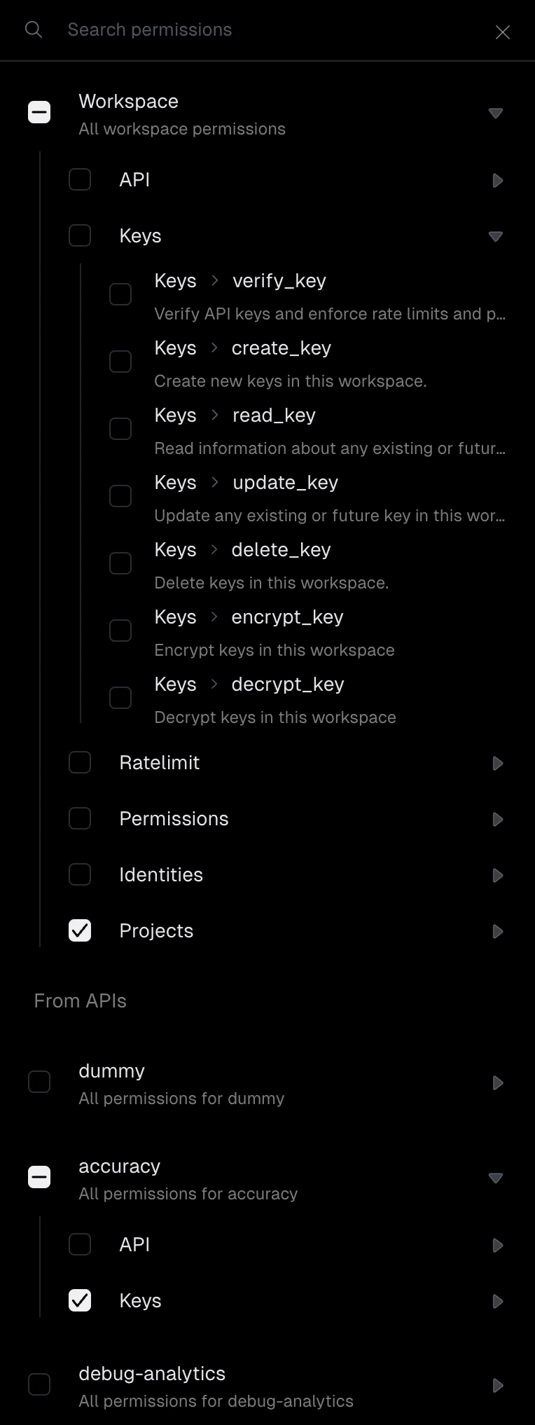 Permission selection sheet