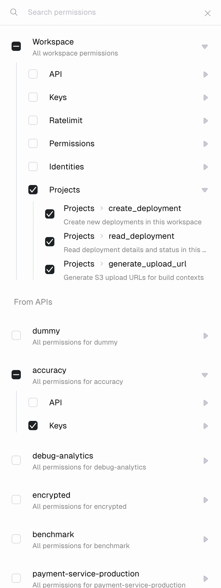 Permission selection sheet