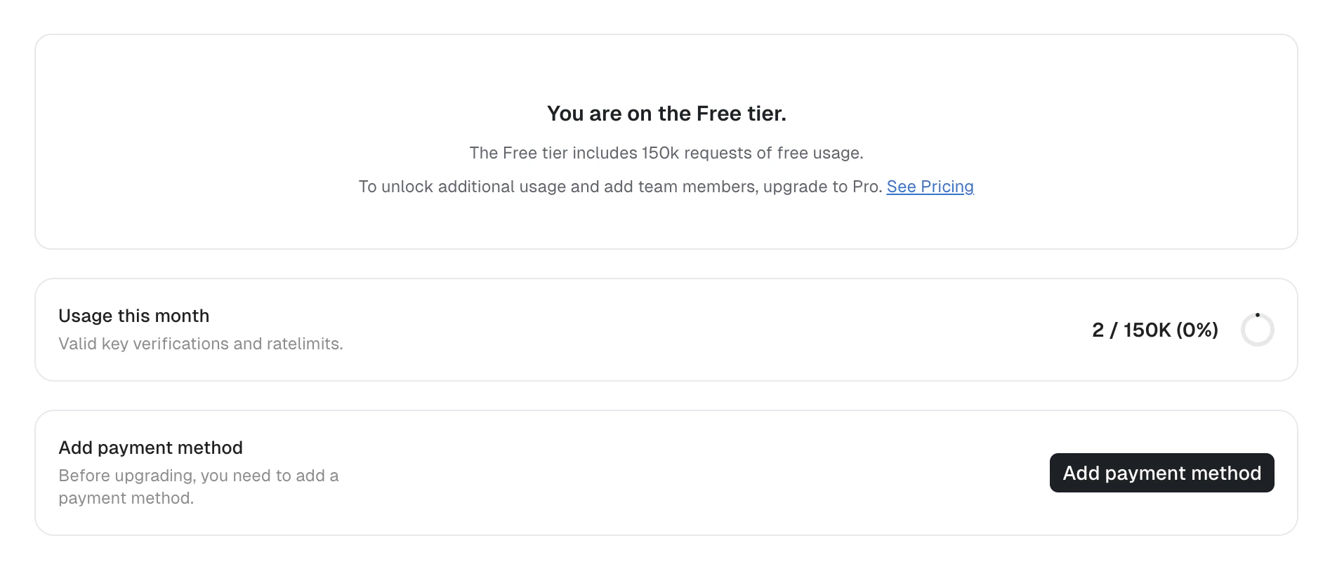 Billing page on Free plan