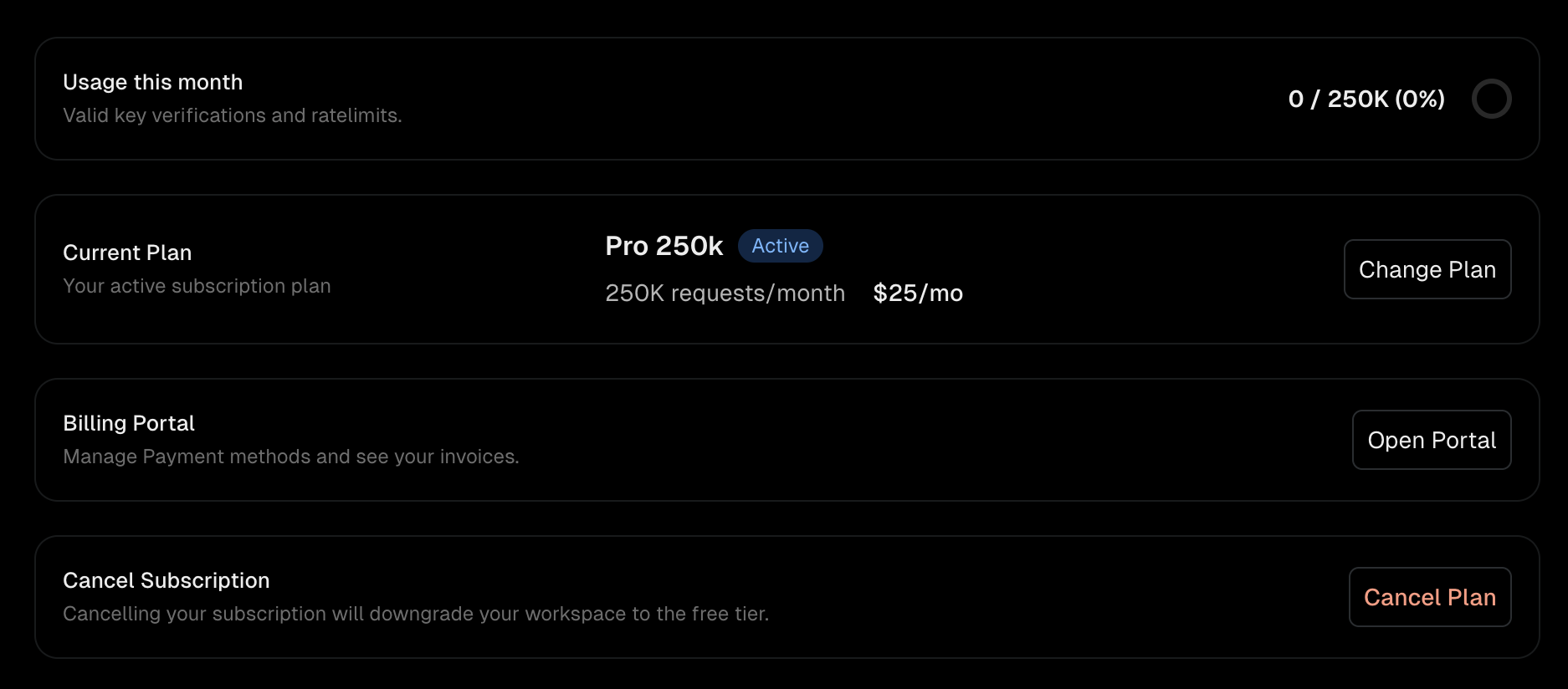 Billing page on paid plan