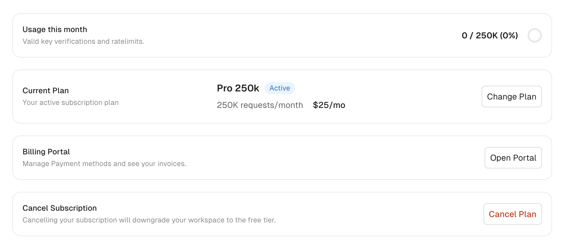 Billing page on paid plan