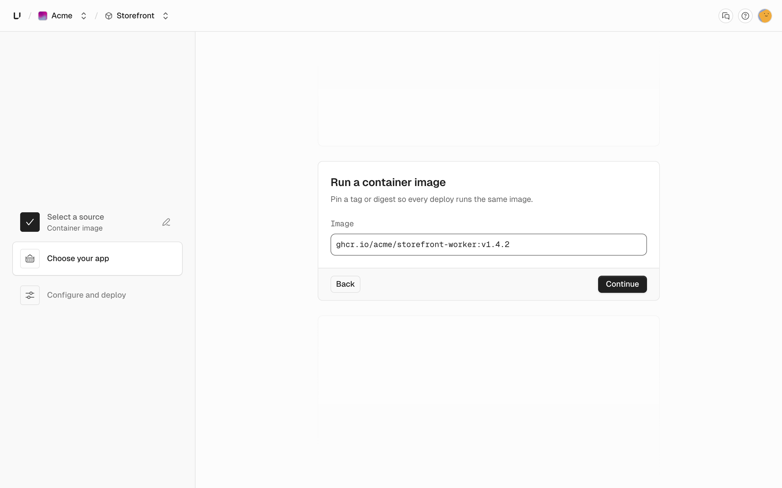 Deploy an image step with an image reference entered and the Deploy button