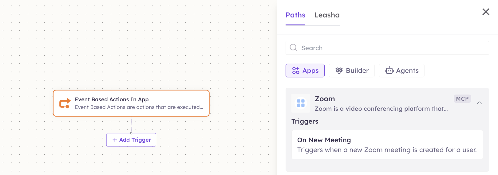 Zoom triggers in the Apps panel