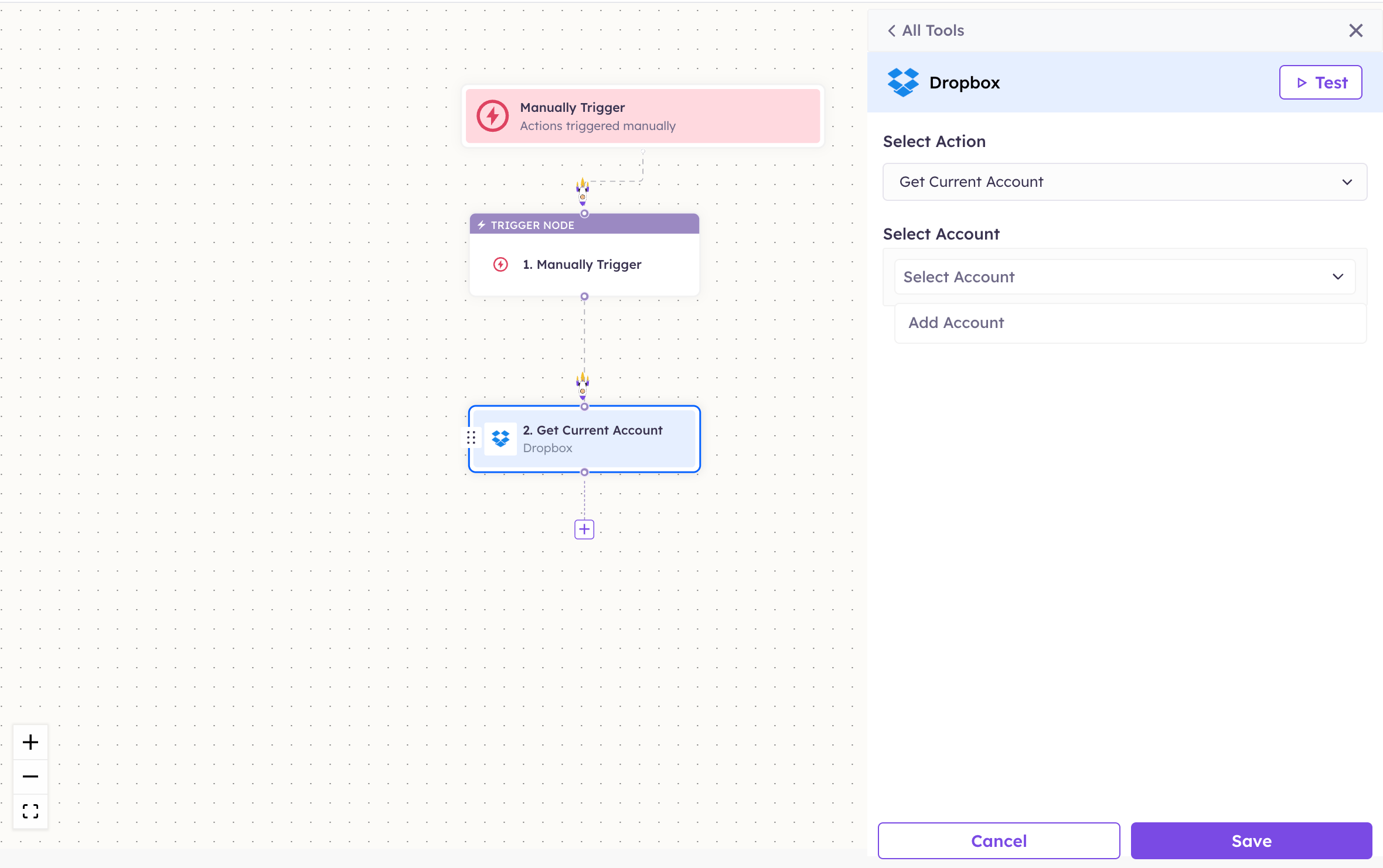 Configuring a Dropbox action step