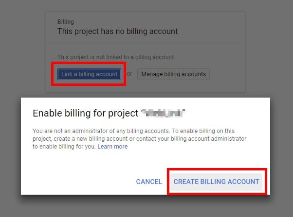 Link a billing account to the project
