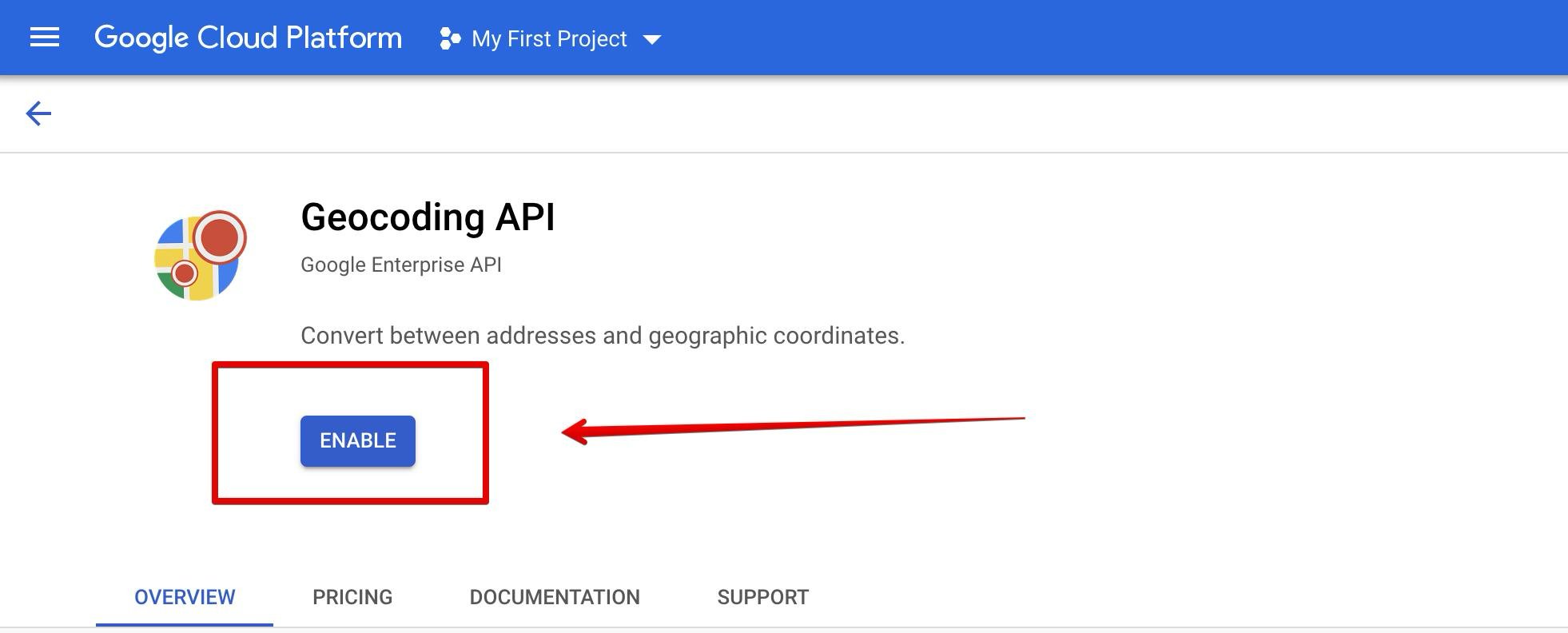 Enable the Geocoding API