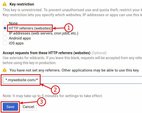 Restrict the key to HTTP referrers and add your website