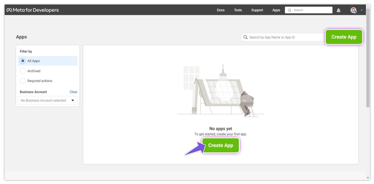 Create App from the Apps dashboard