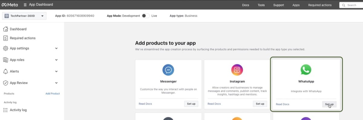 Add the WhatsApp product to your app
