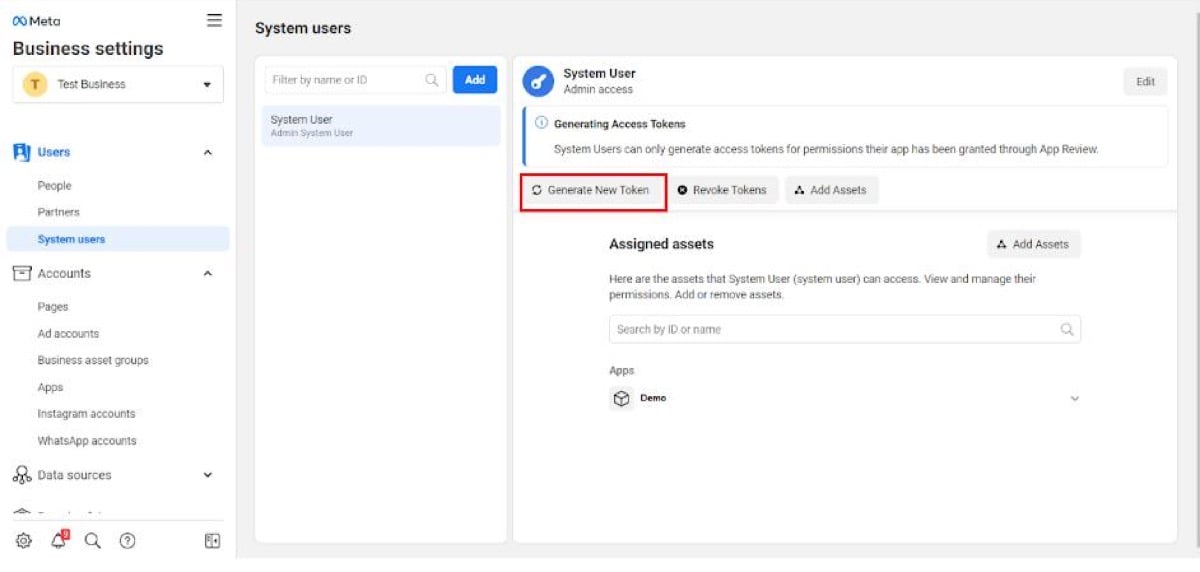 Generate a new token for the System User